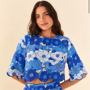Farm Rio, Flower Stripes linen crop top, M, NWT